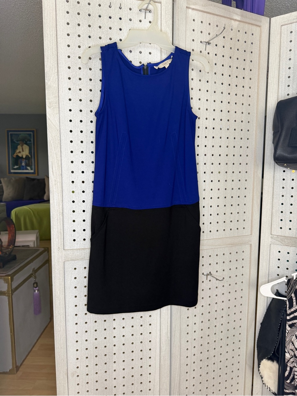 LOFT Royal Blue and Black Sleeveless Colorblock Sheath Dress